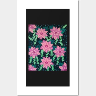 Colorful Floral on Black Background Posters and Art